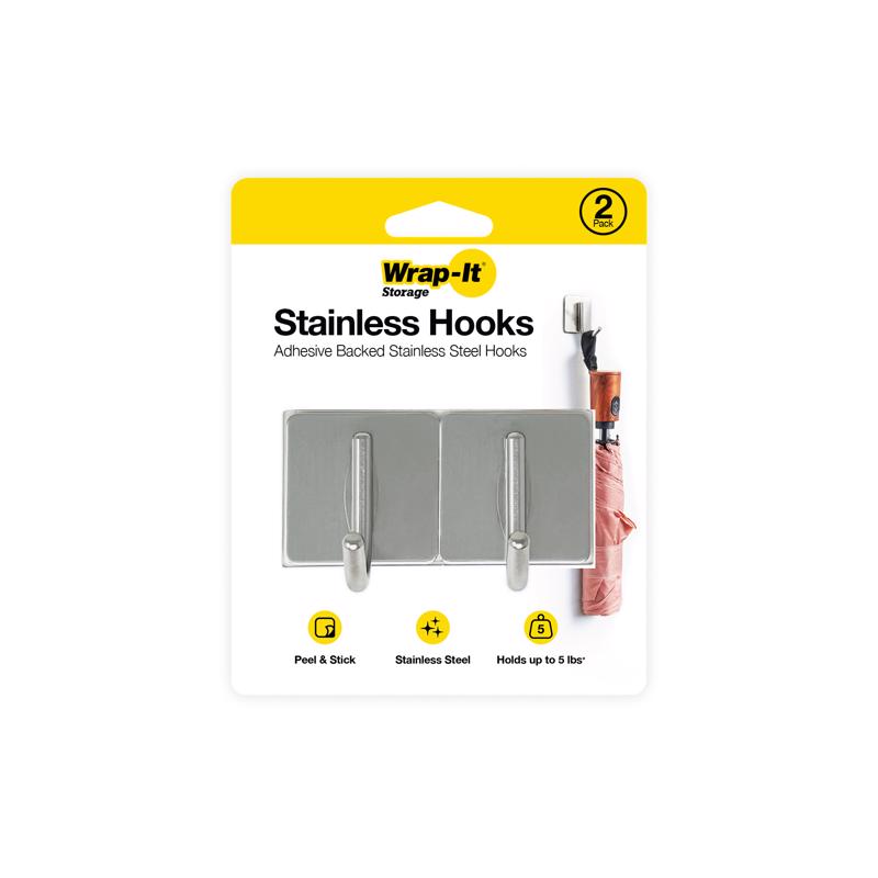 Wrap-It Handy Hook 1.75 in. L Silver Stainless Steel Hook 2 pk