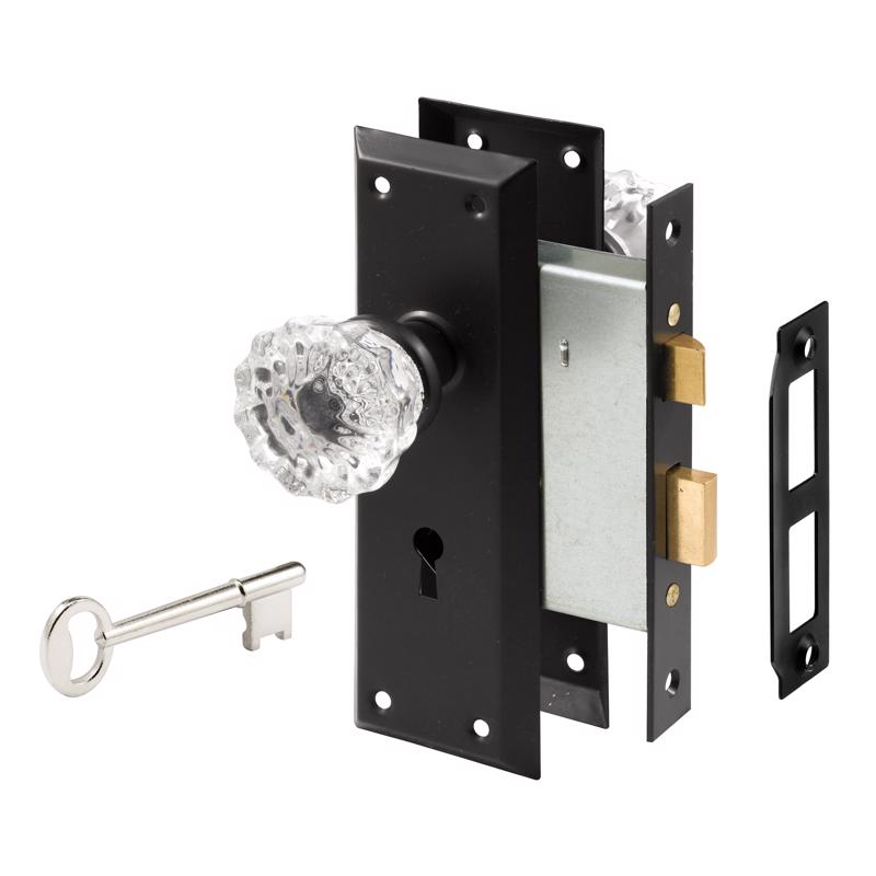 Prime-Line Matte Black Deadbolt and Passage Door Knob 1.75 in.