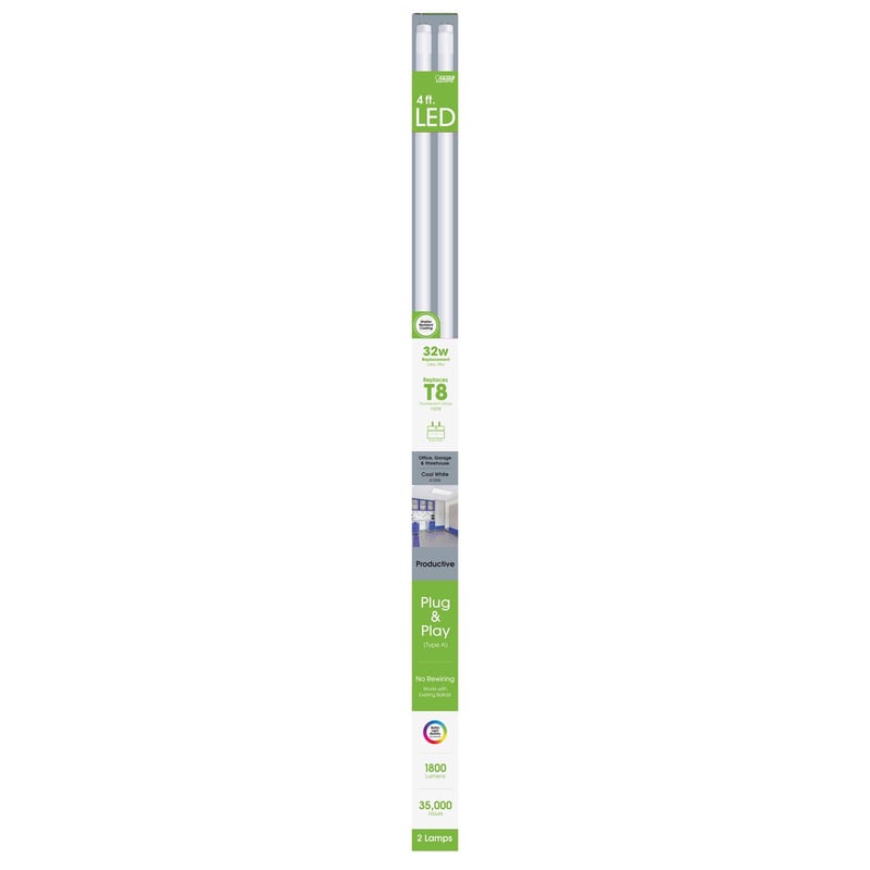 Feit Plug & Play T8 Cool White 47.5 in. Bi-Pin T8 LED Bulb 32 Watt Equivalence 2 pk