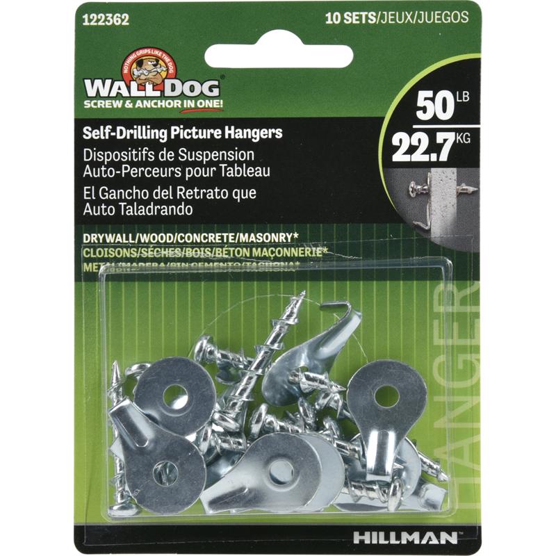 HILLMAN Wall Dog Chrome Gold Self-Drilling Picture Hanger 50 lb 10 pk