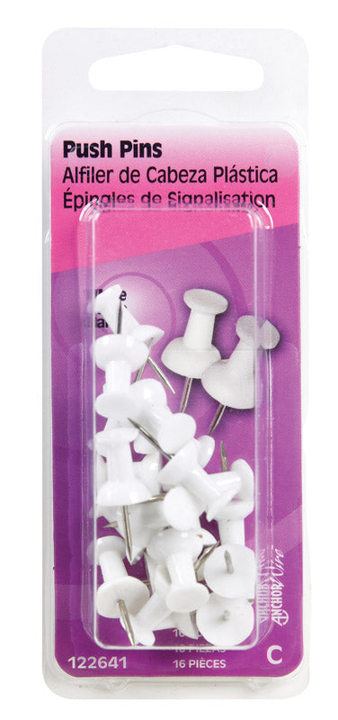 HILLMAN White Push Pins 16 pc