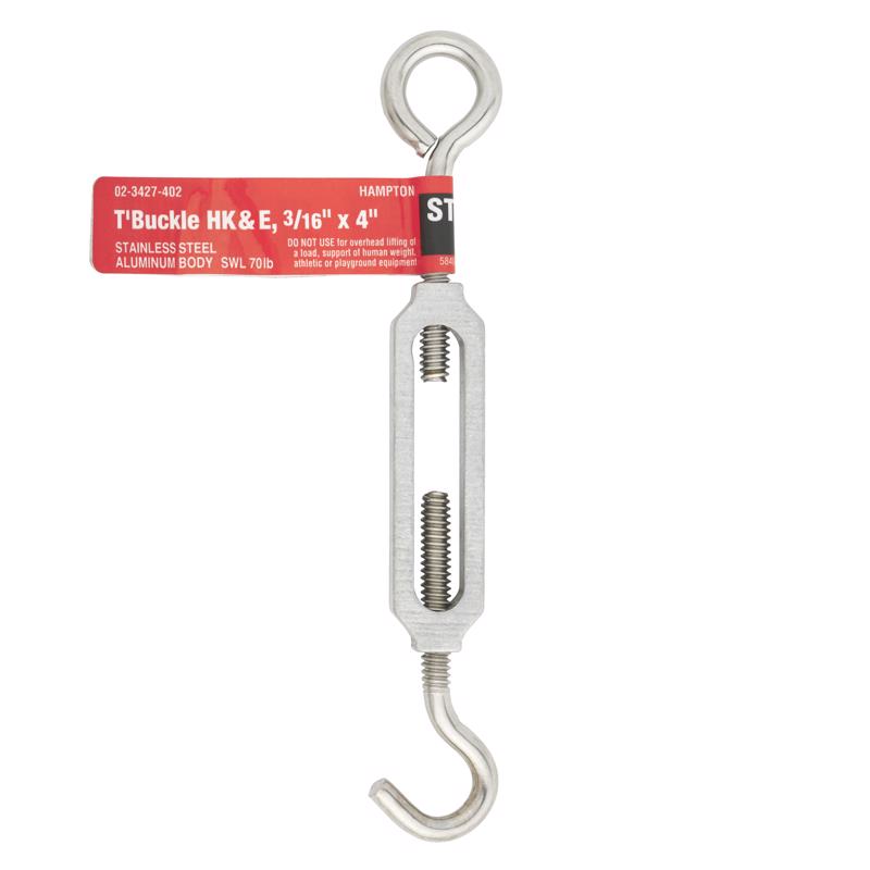 Hampton Zinc-Plated Stainless Steel 0.154 in. D Turnbuckle 70 lb 4 in. L