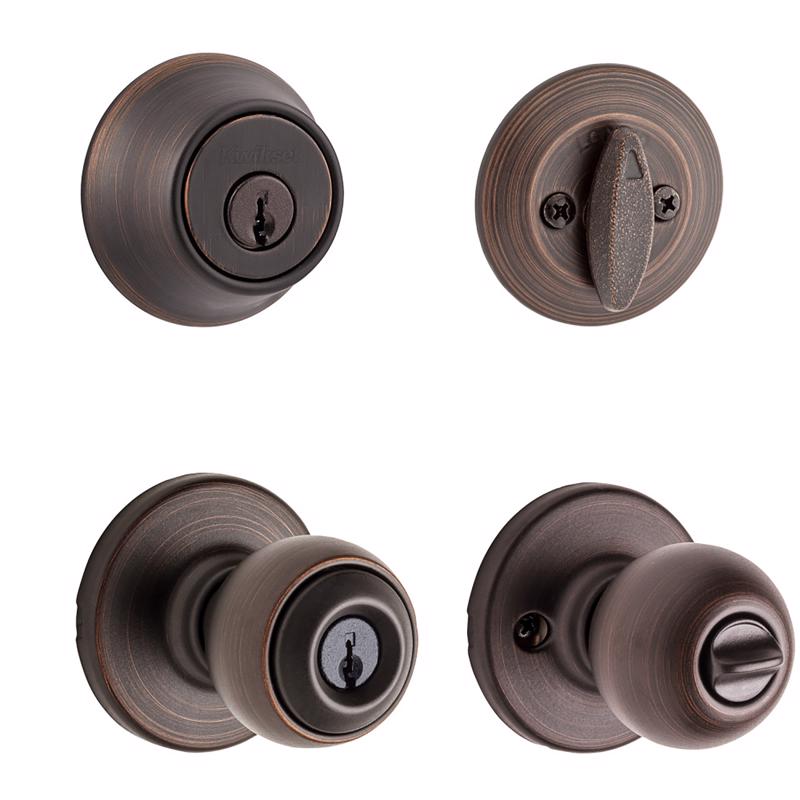 Kwikset Polo Venetian Bronze Deadbolt and Passage Door Knob 1-3/4 in.
