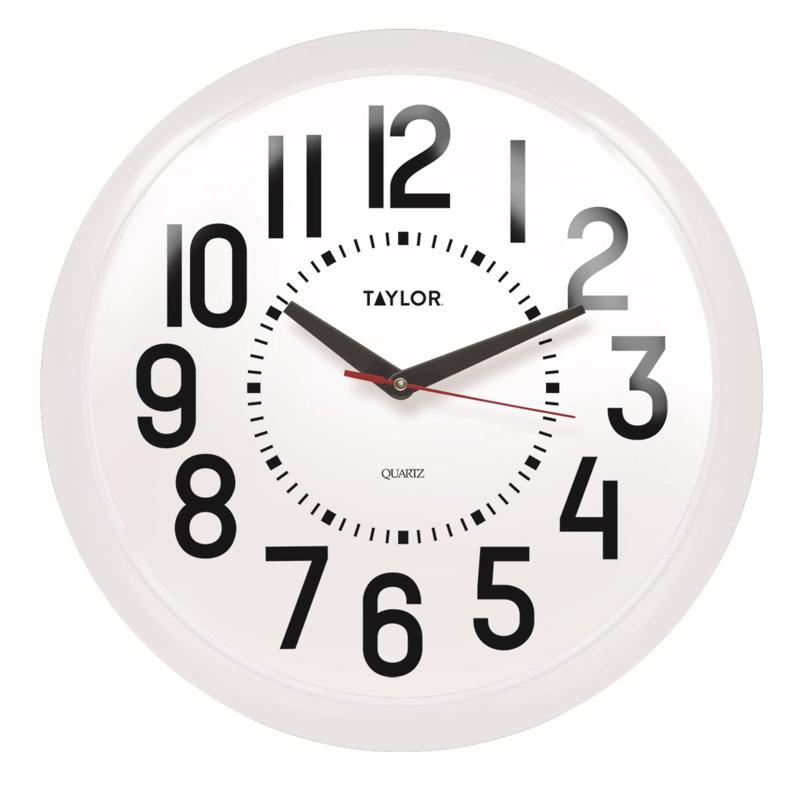 Taylor Dial Clock Plastic Black/White 13.25 in.