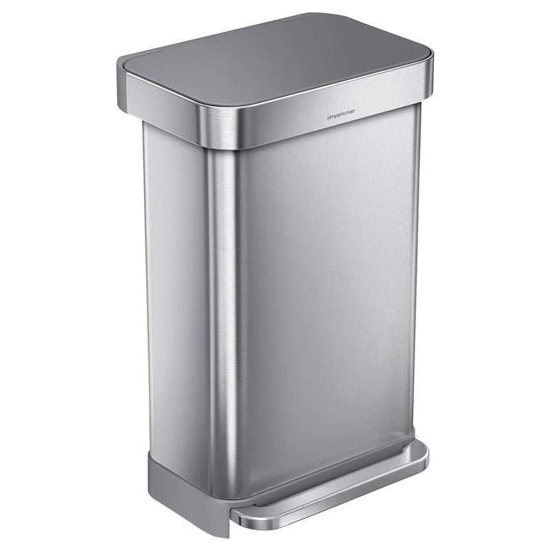 Simplehuman 45 L Metallic Silver Plastic/Stainless Steel Rectangular Trash Can