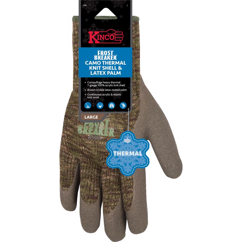 Kinco Frost Breaker Men's Indoor/Outdoor Thermal Dipped Gloves Camouflage L 1 pair