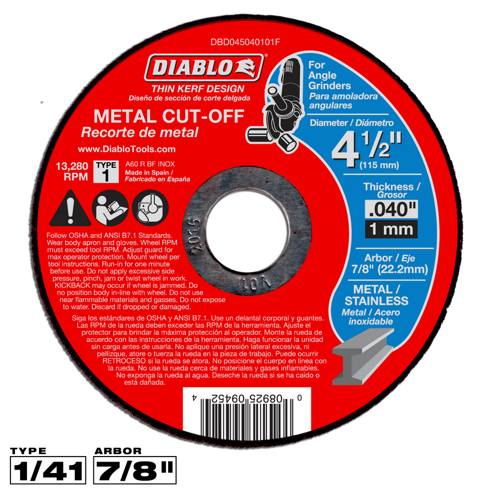 Diablo 4-1/2 in. D X 7/8 in. X 0.04 in. thick Aluminum Oxide Metal Cut-Off Disc 1 pk