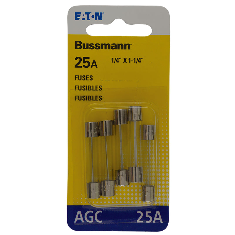 Bussmann 25 amps AGC Clear Glass Tube Fuse 5 pk