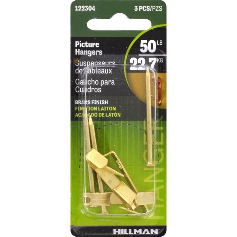 HILLMAN Brass-Plated Gold Conventional Picture Hanger 50 lb 3 pk