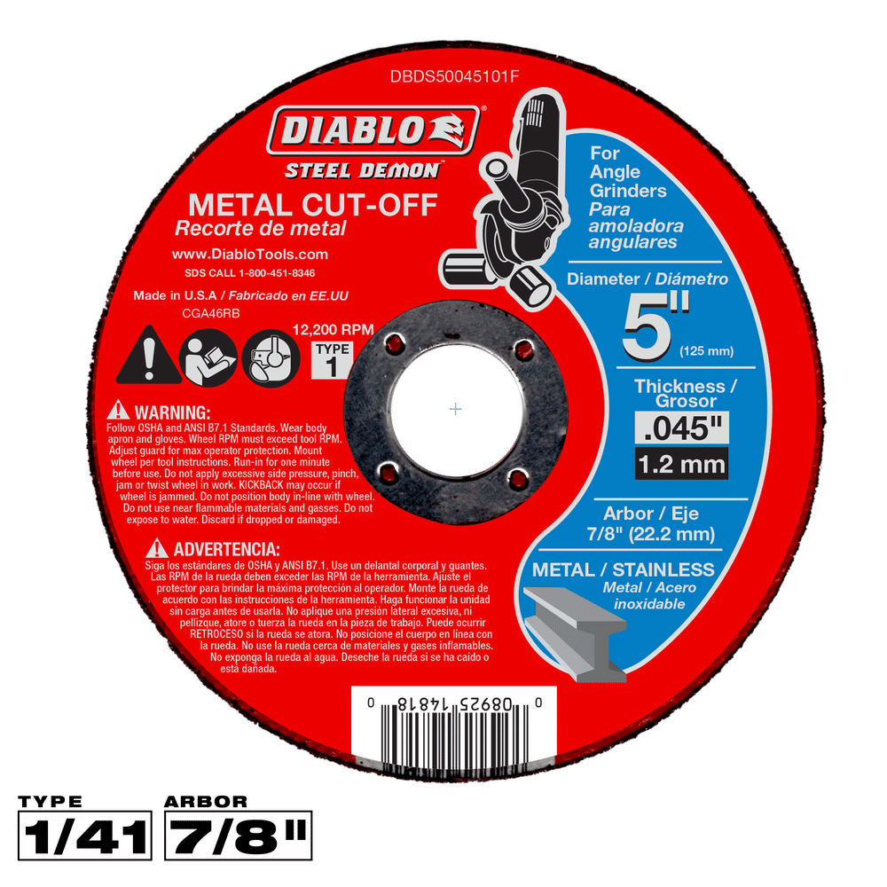 Diablo 5 in. D X 7/8 in. X 0.04 in. thick Aluminum Oxide Metal Cut-Off Disc 1 pk — 10-Pack