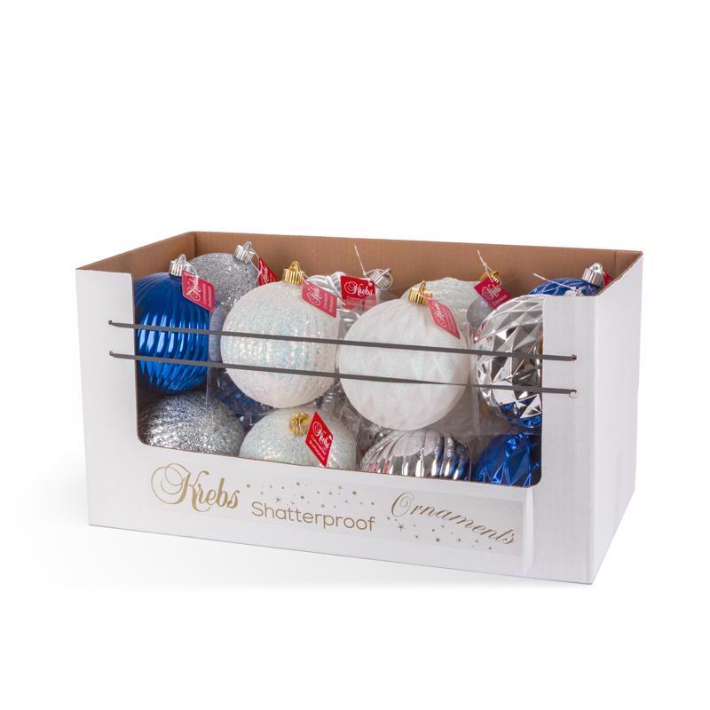 Krebs Blue/Silver/White Shatterproof Ornaments