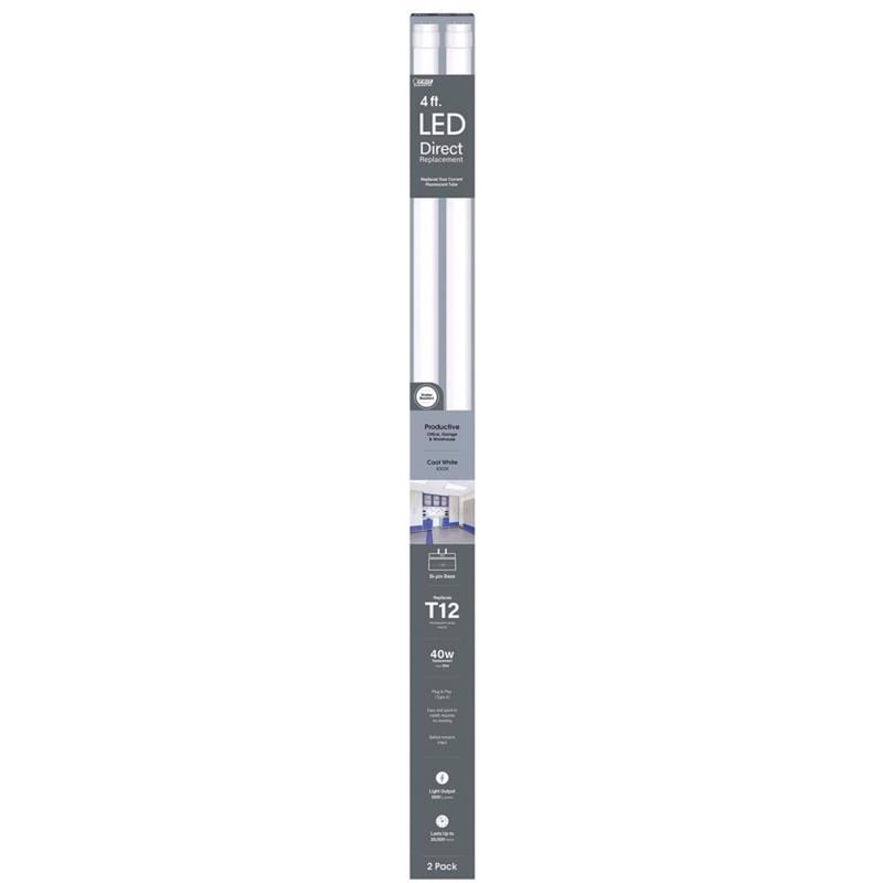 Feit Plug & Play T12 Cool White 48 in. G13 (Medium Bi-Pin) Linear LED Bulb 40 Watt Equivalence 2 pk