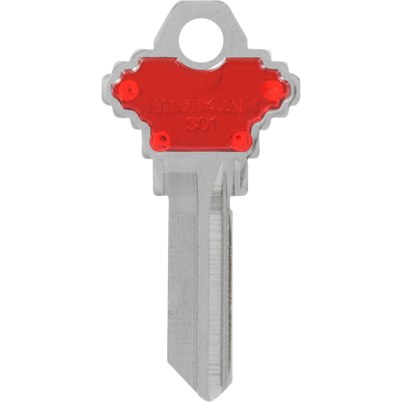 HILLMAN ColorPlus Traditional Key House/Office Key Blank Single Red/Silver