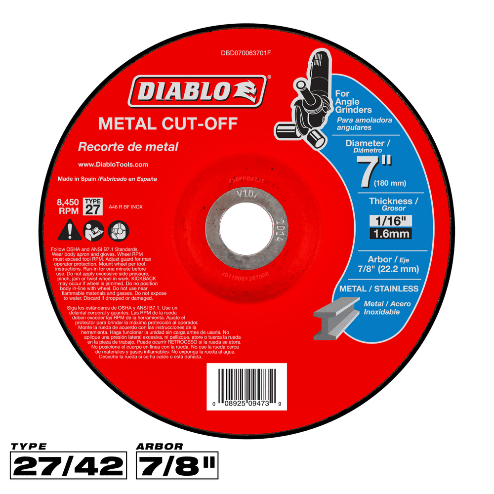 Diablo 7 in. D X 7/8 in. X 1/16 in. thick Aluminum Oxide Metal Cut-Off Disc 1 pk — 5-Pack