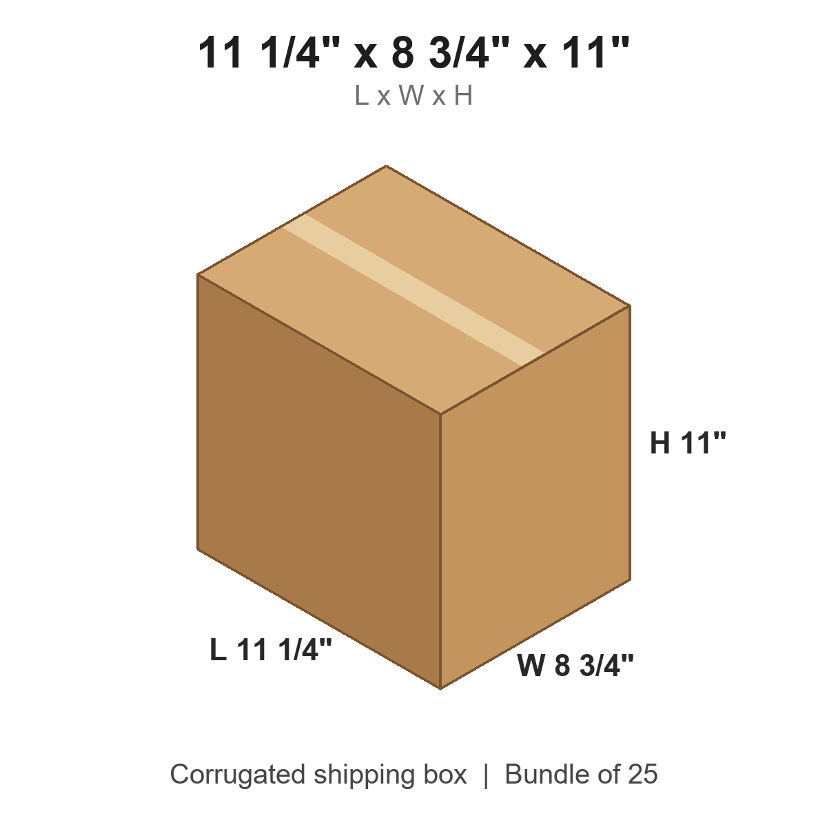 11 1/4 x 8 3/4 x 11 in corrugated shipping box