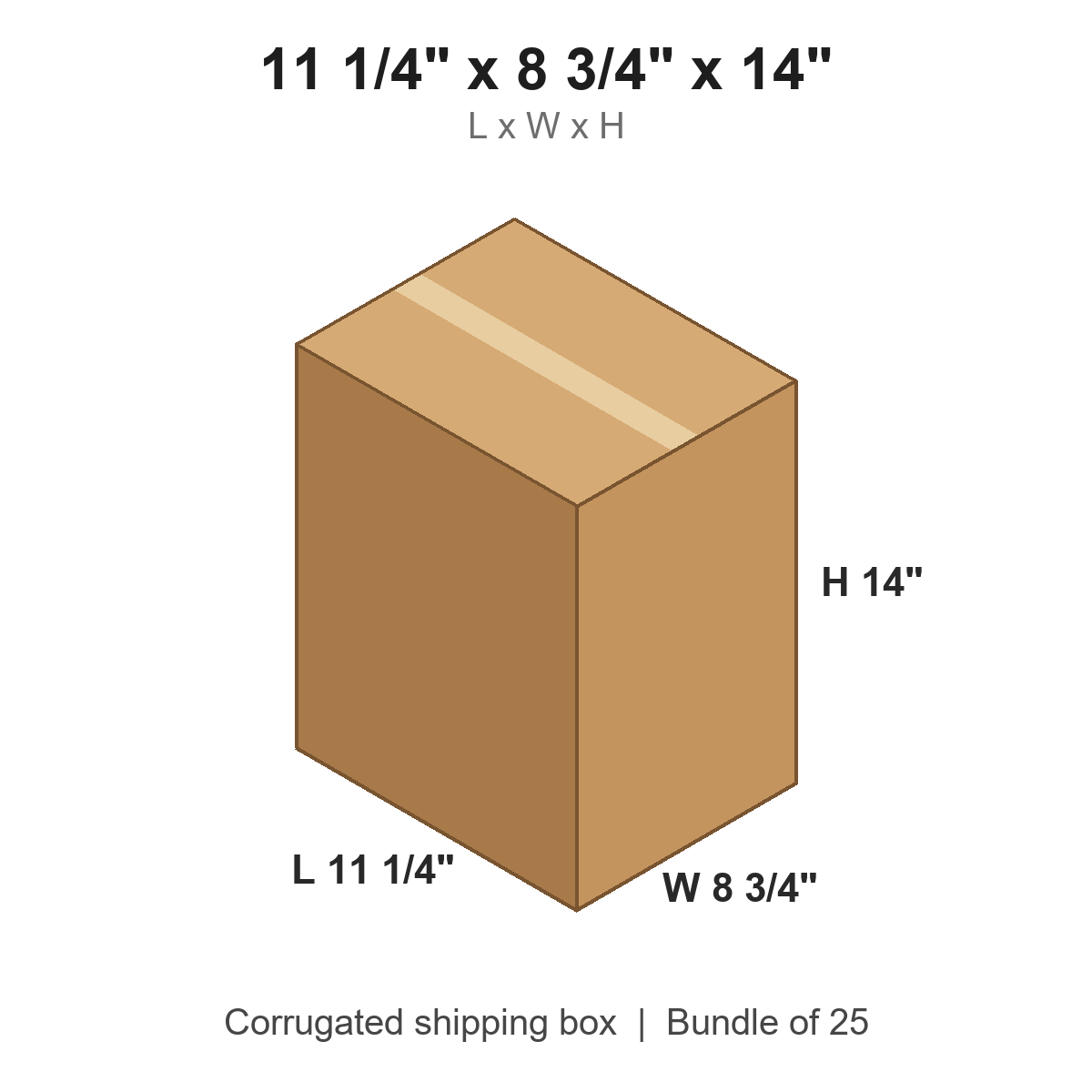 11 1/4 x 8 3/4 x 14 in corrugated shipping box