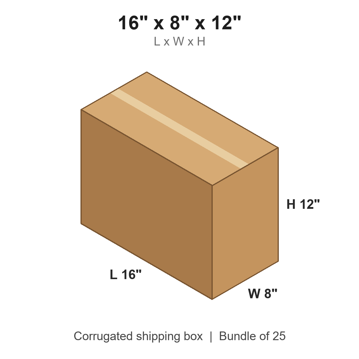 16 x 8 x 12 in corrugated shipping box
