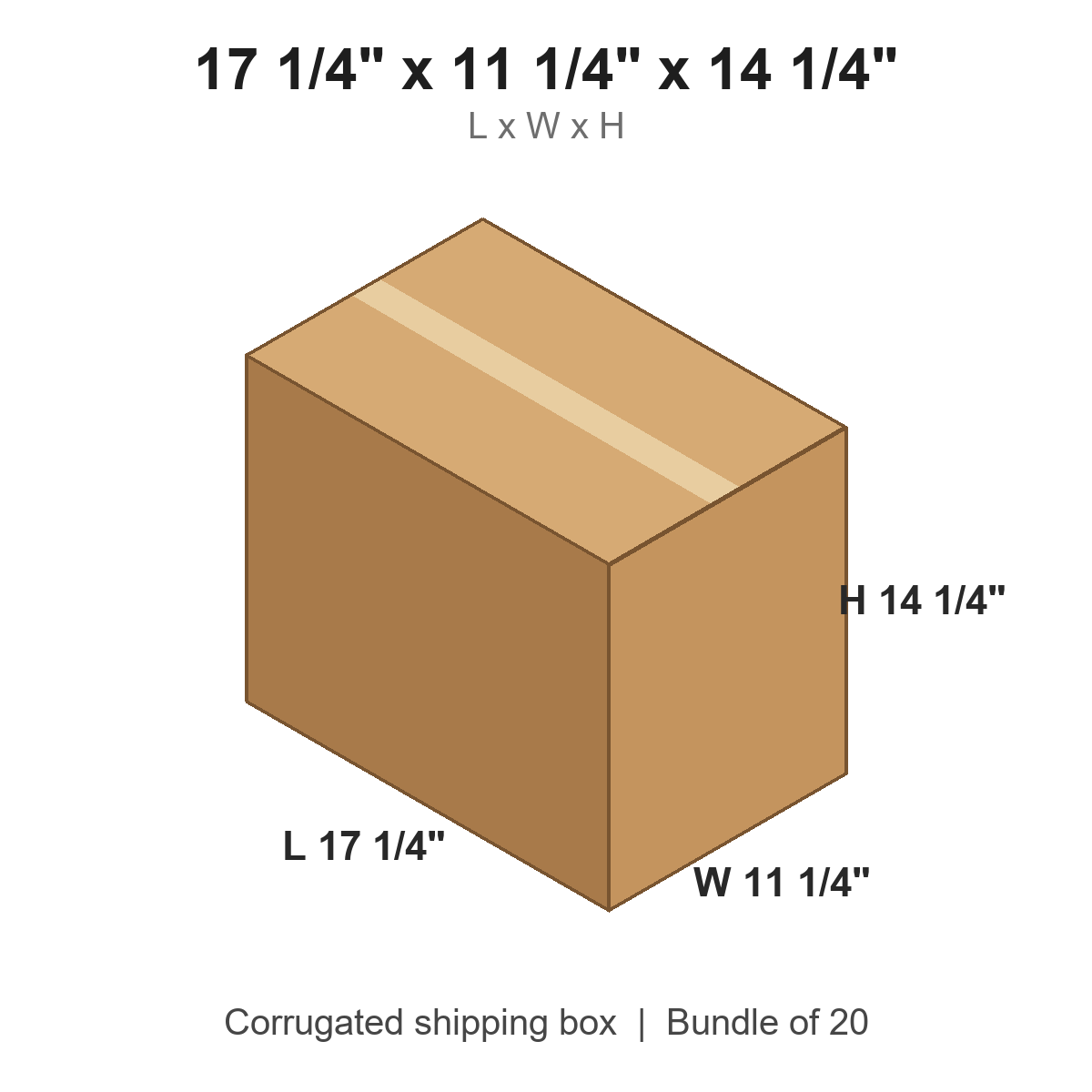 17 1/4 x 11 1/4 x 14 1/4 in corrugated shipping box