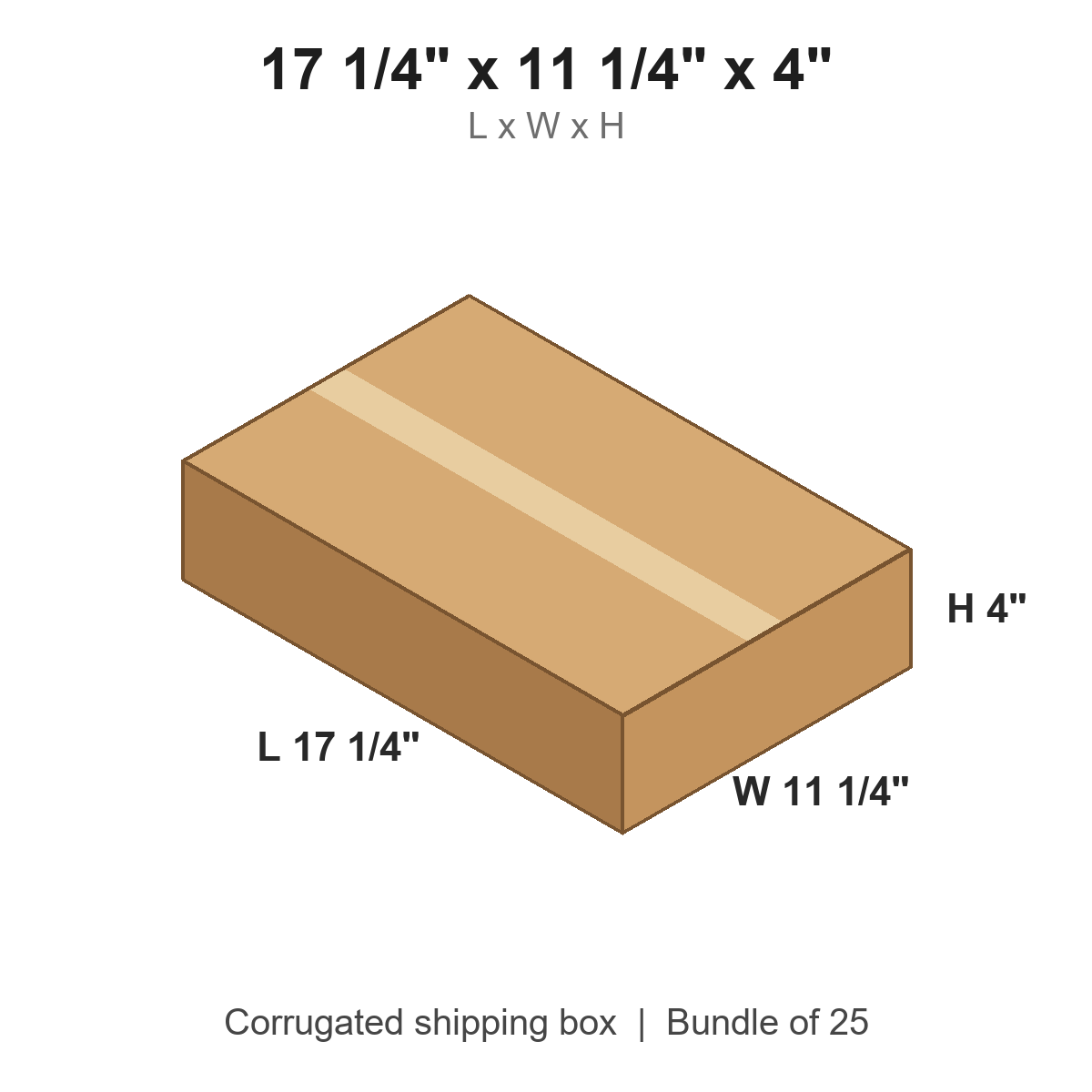 17 1/4 x 11 1/4 x 4 in corrugated shipping box