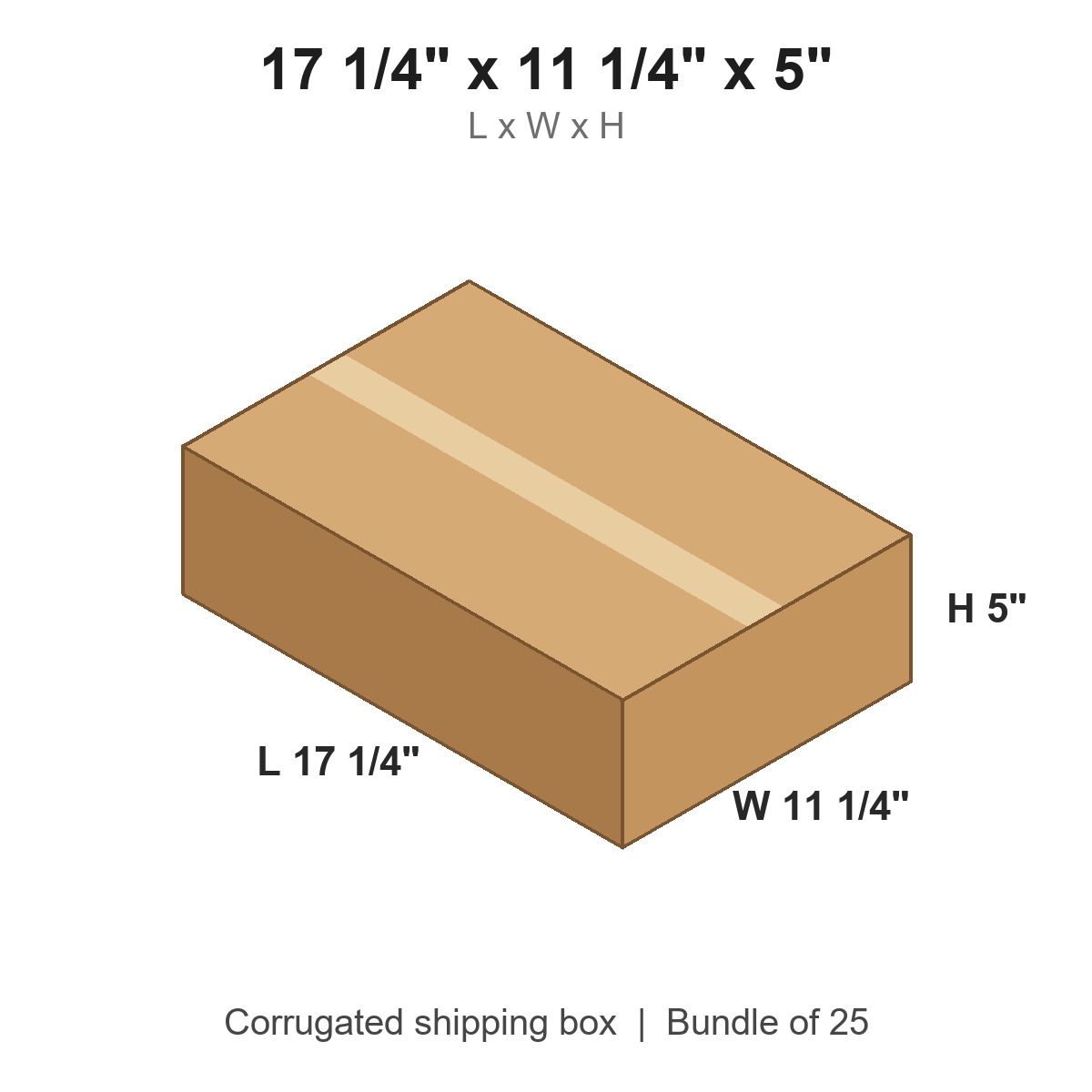 17 1/4 x 11 1/4 x 5 in corrugated shipping box