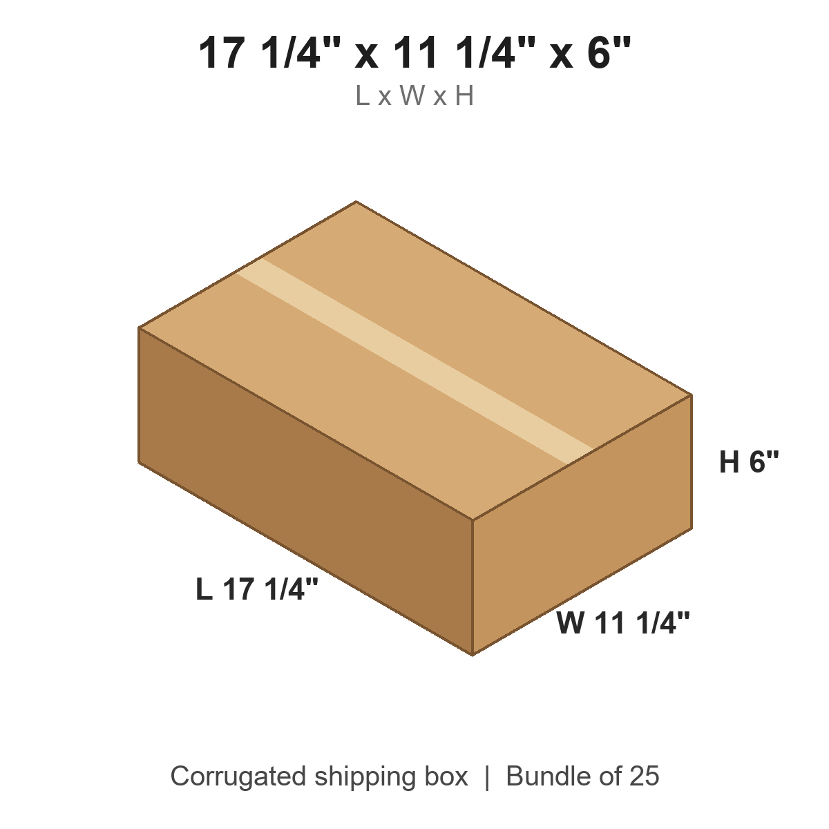 17 1/4 x 11 1/4 x 6 in corrugated shipping box