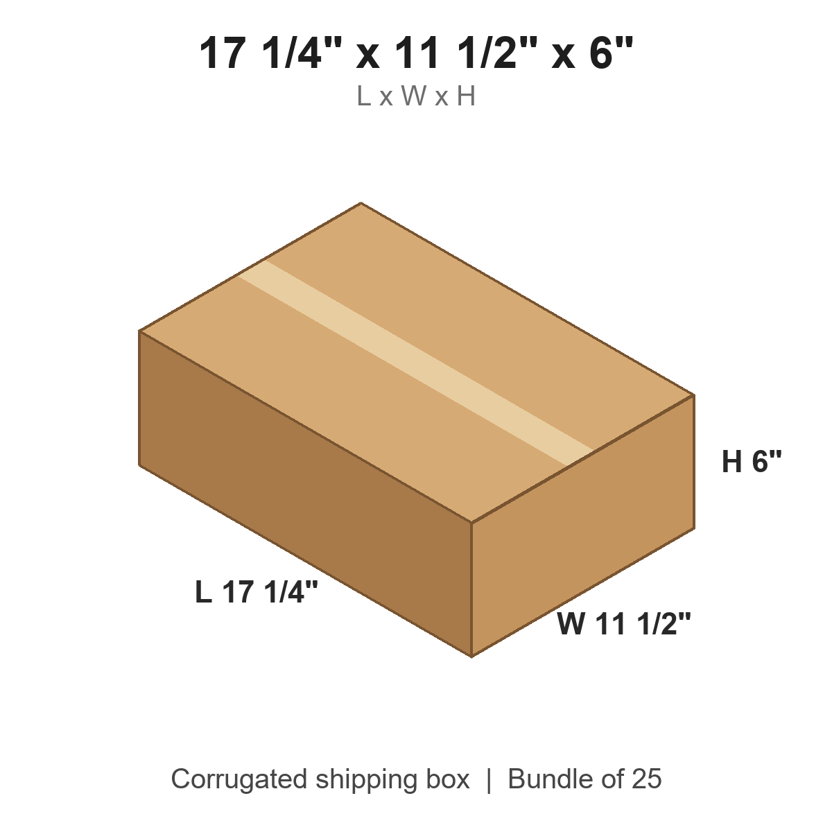 17 1/4 x 11 1/2 x 6 in corrugated shipping box