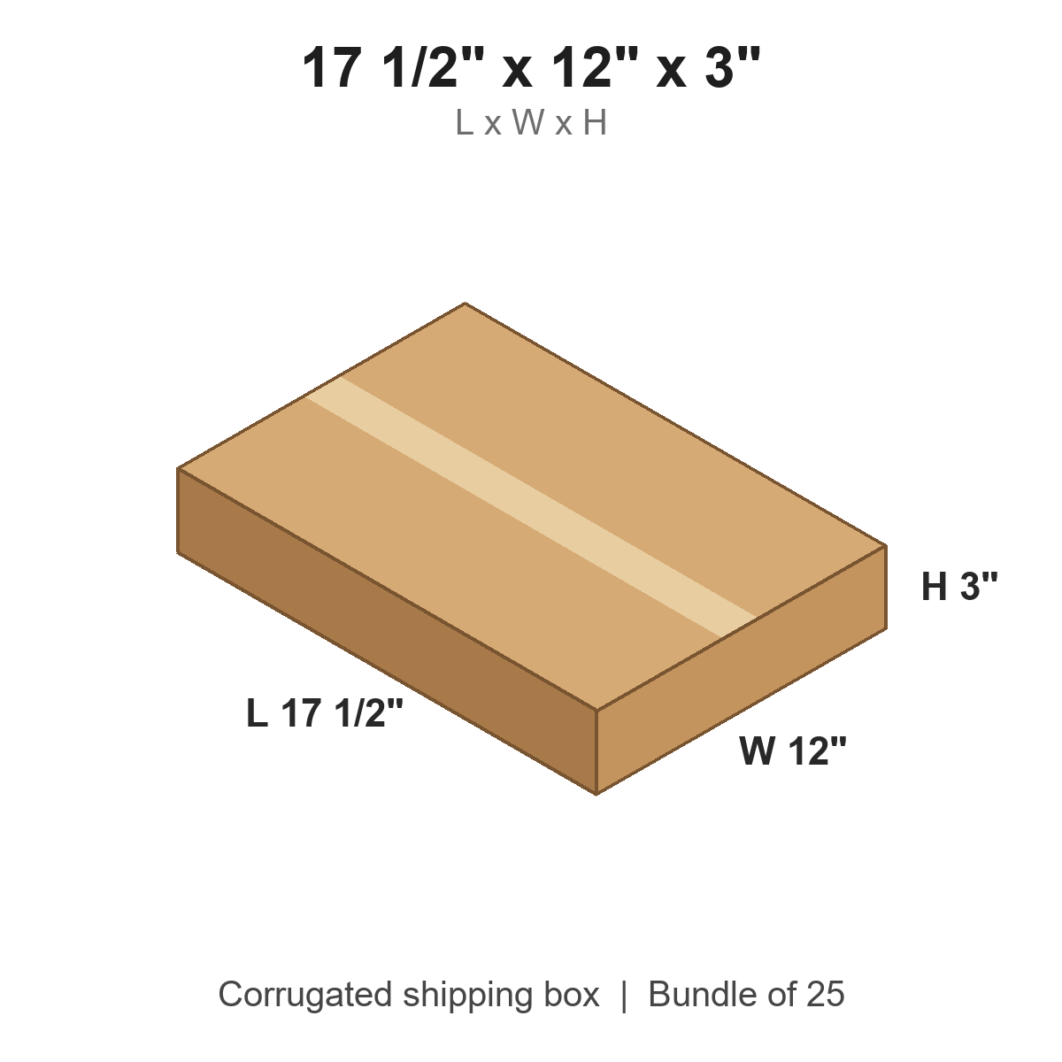 17 1/2 x 12 x 3 in corrugated shipping box