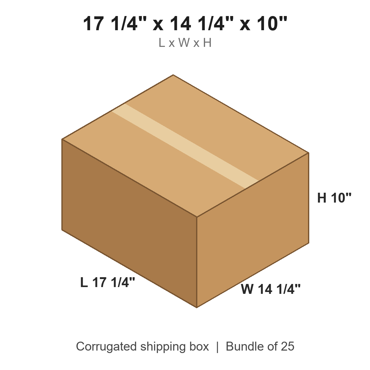17 1/4 x 14 1/4 x 10 in corrugated shipping box