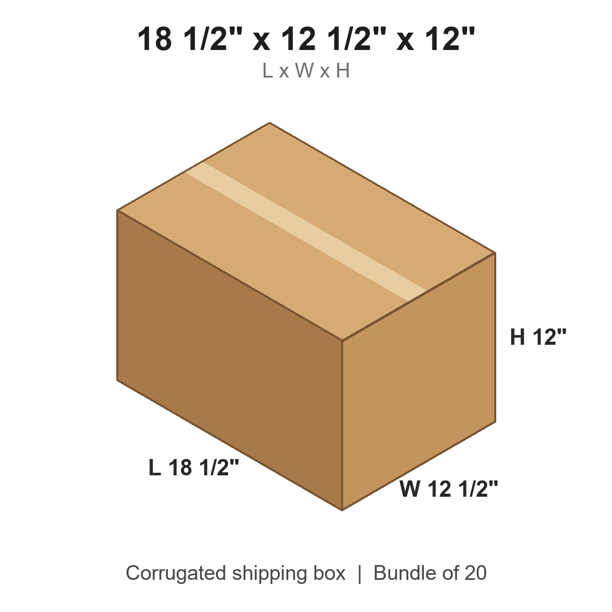 18 1/2 x 12 1/2 x 12 in corrugated shipping box