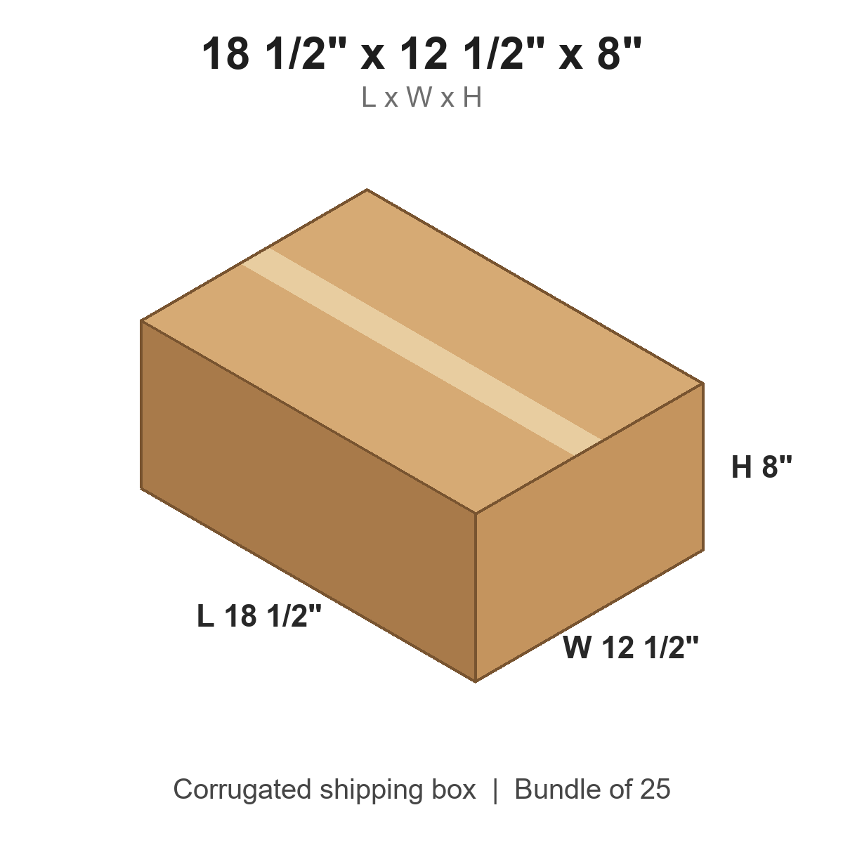18 1/2 x 12 1/2 x 8 in corrugated shipping box