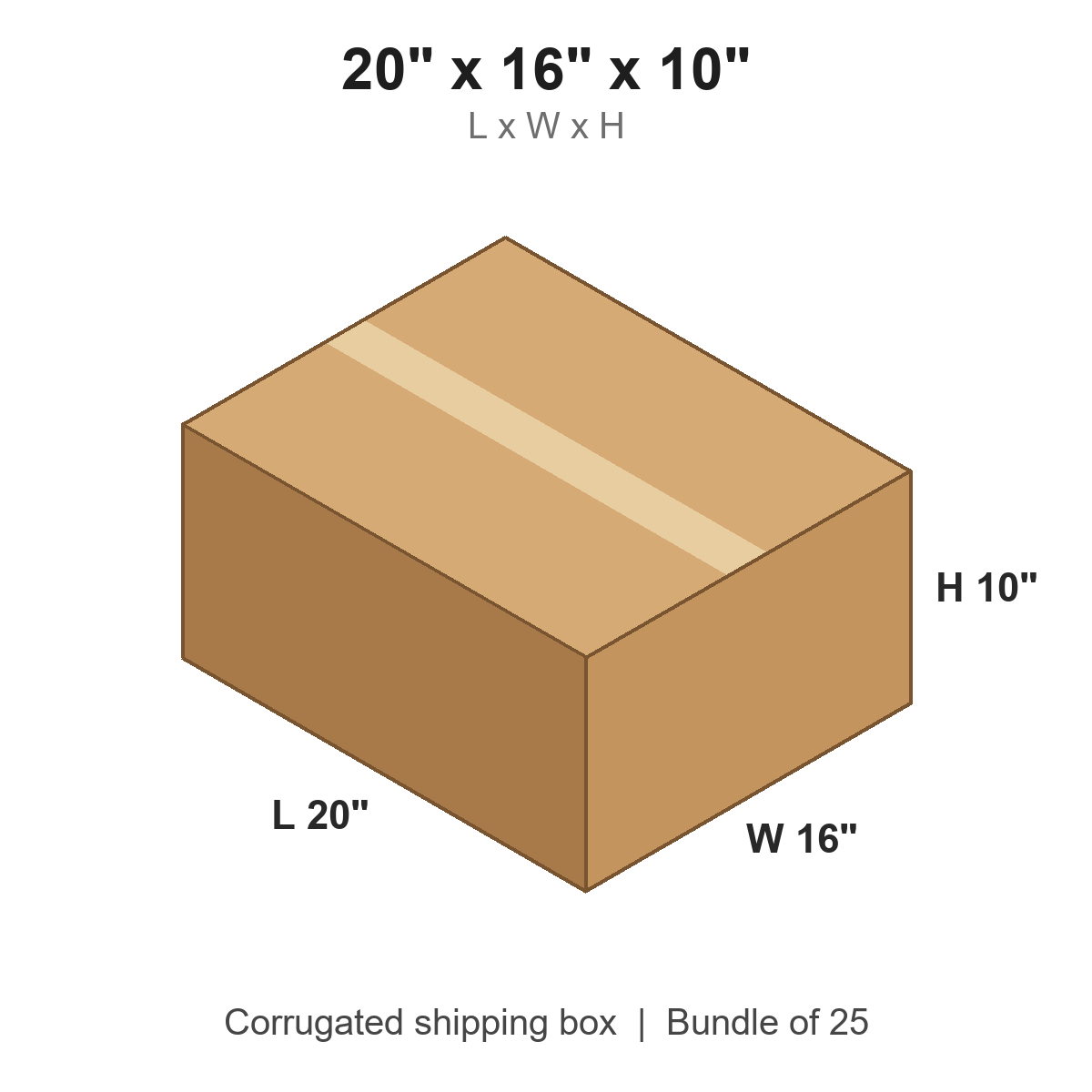 20 x 16 x 10 in corrugated shipping box