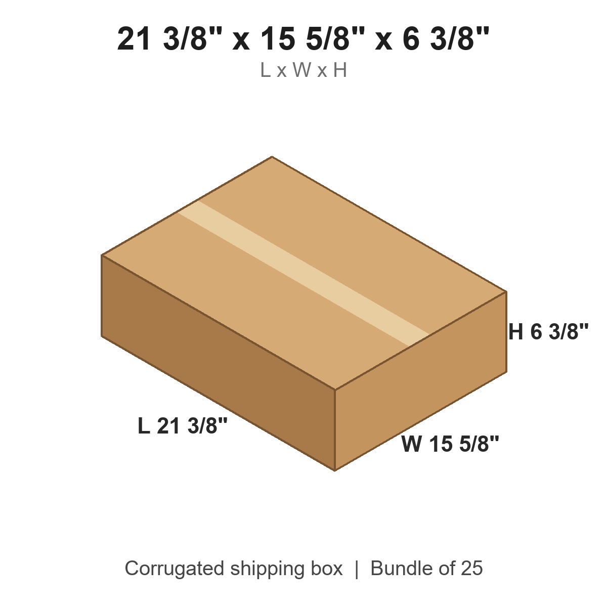 21 3/8 x 15 5/8 x 6 3/8 in corrugated shipping box