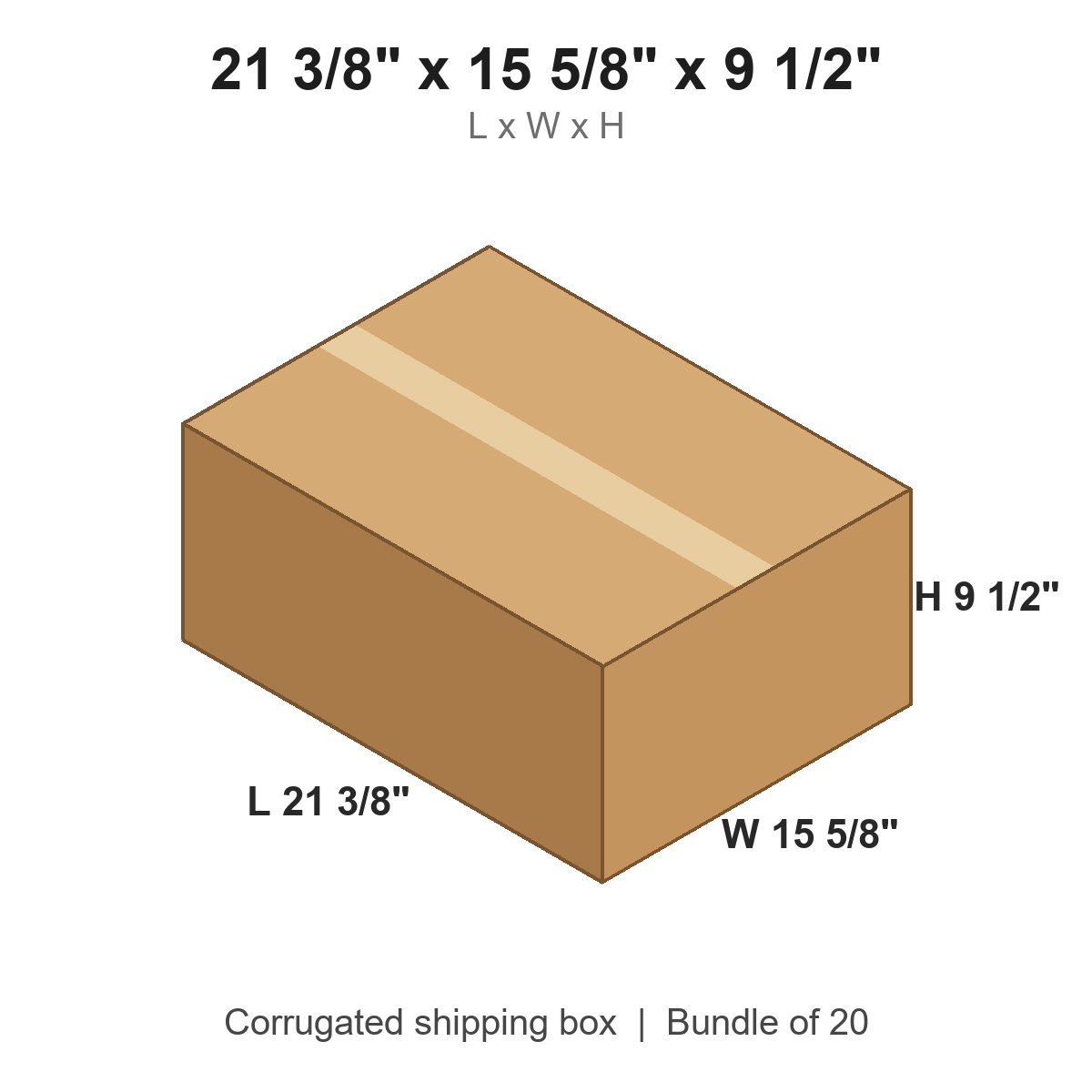 21 3/8 x 15 5/8 x 9 1/2 in corrugated shipping box