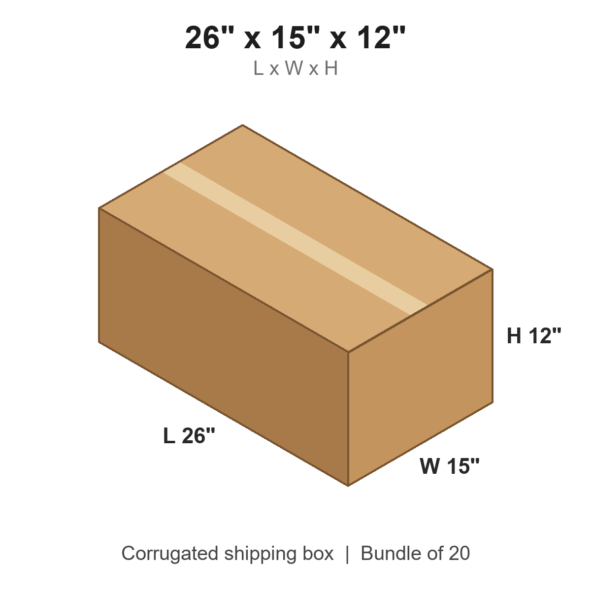 26 x 15 x 12 in corrugated shipping box