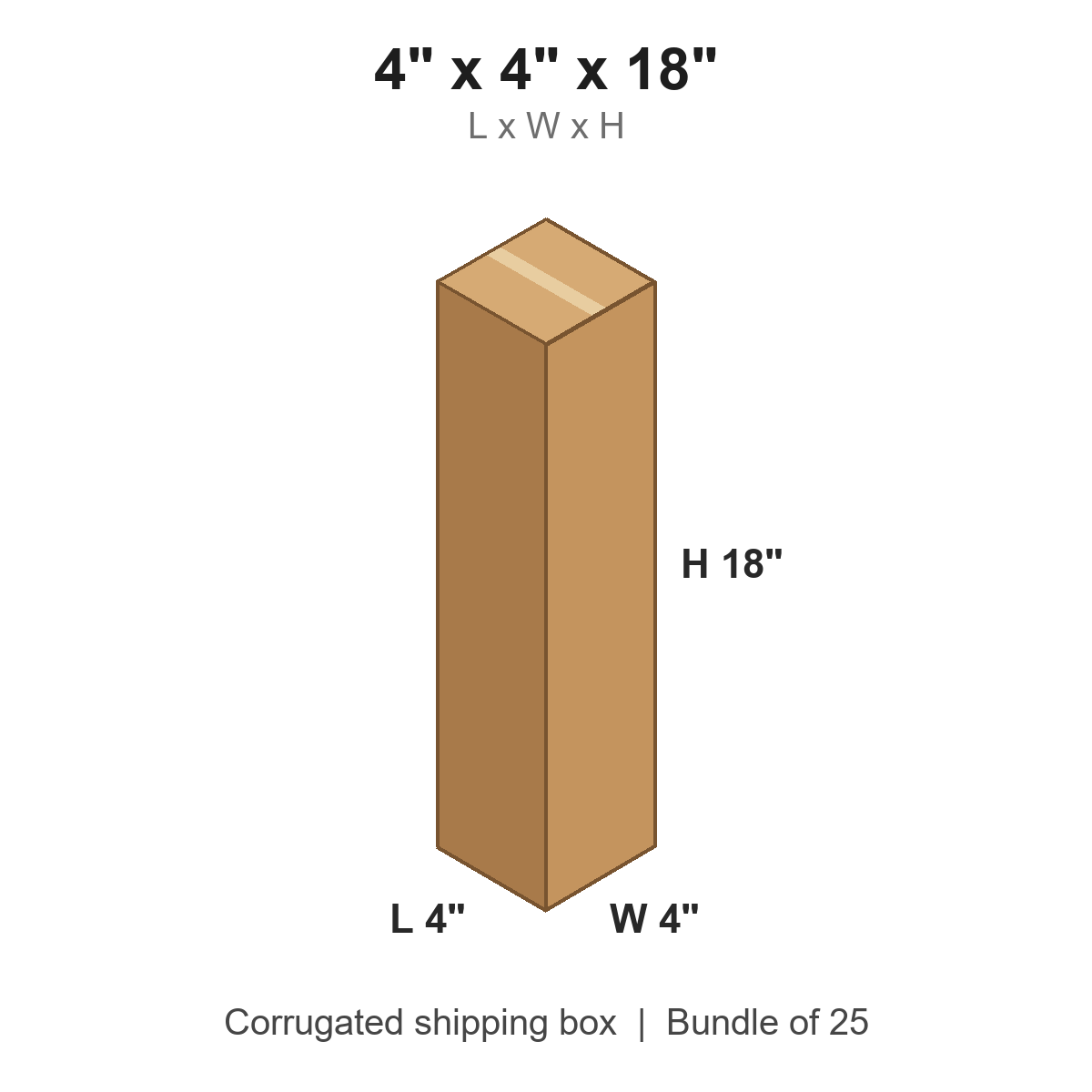 4 x 4 x 18 in corrugated shipping box