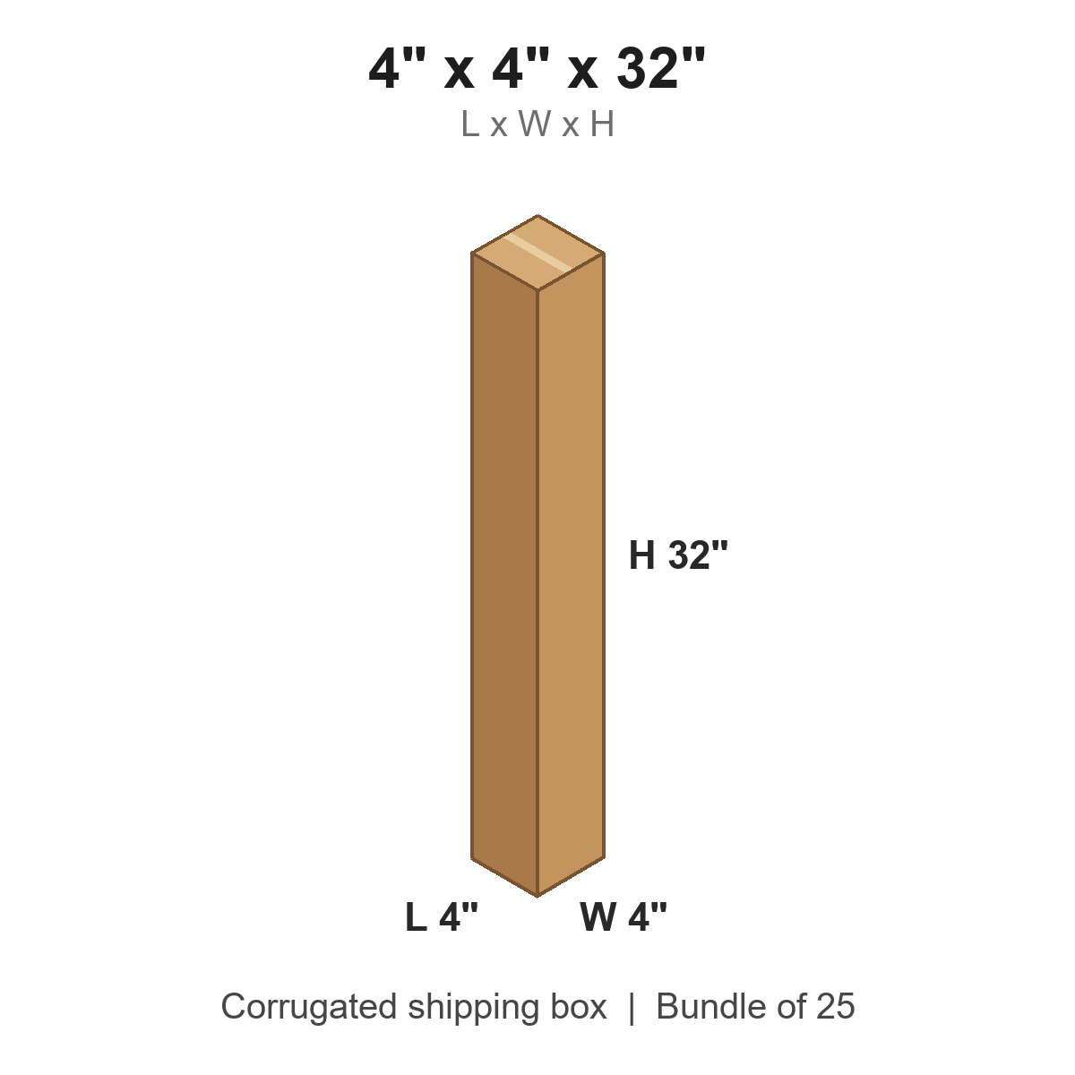 4 x 4 x 32 in corrugated shipping box