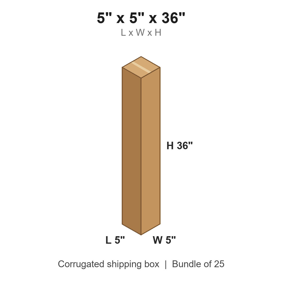 5 x 5 x 36 in corrugated shipping box