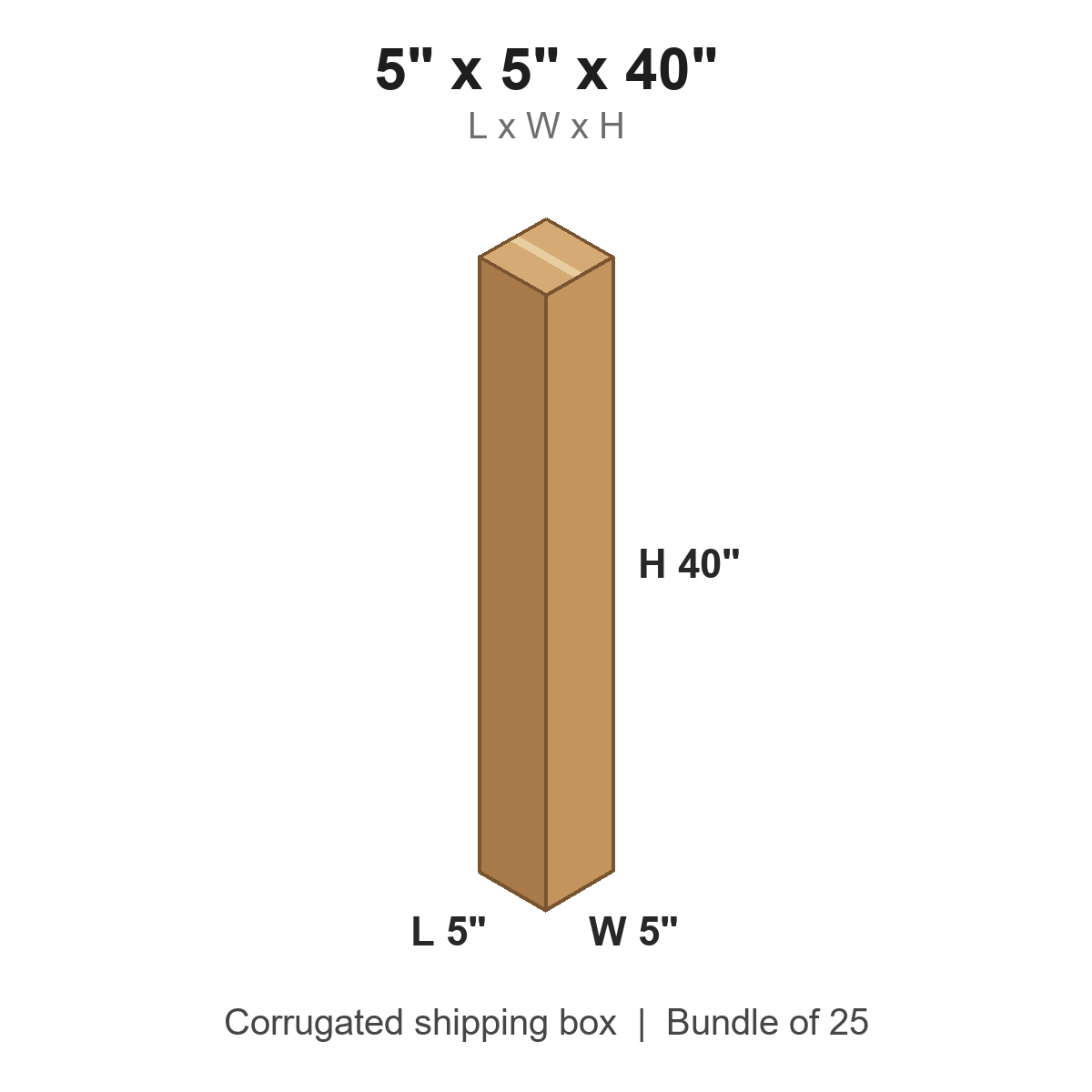 5 x 5 x 40 in corrugated shipping box
