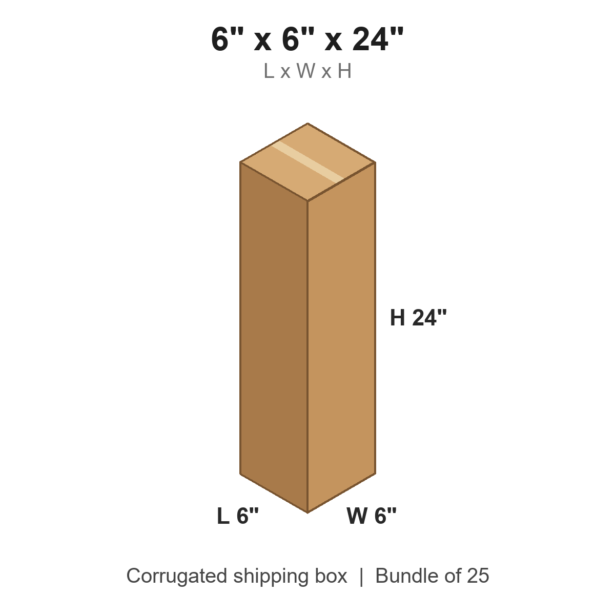 6 x 6 x 24 in corrugated shipping box