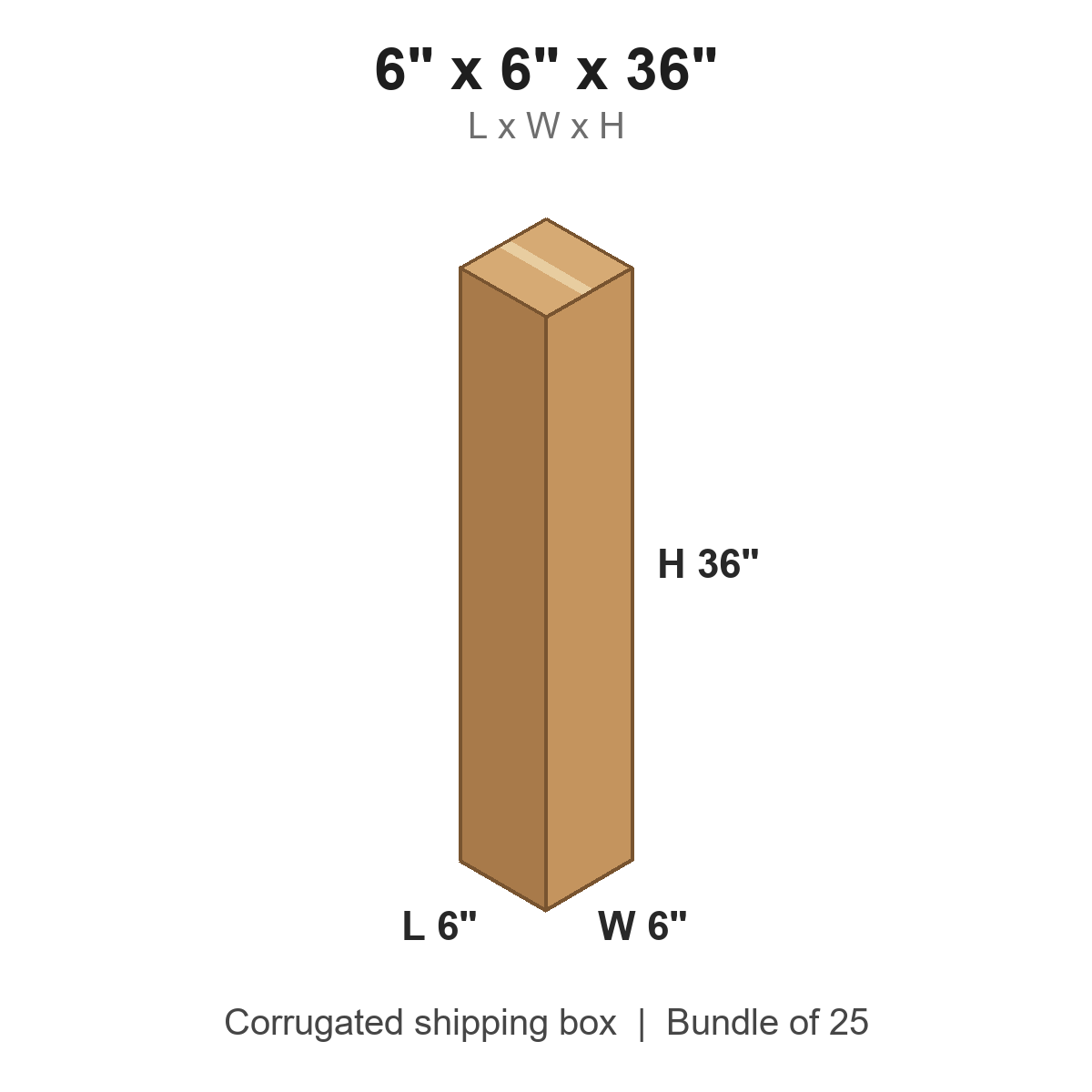 6 x 6 x 36 in corrugated shipping box