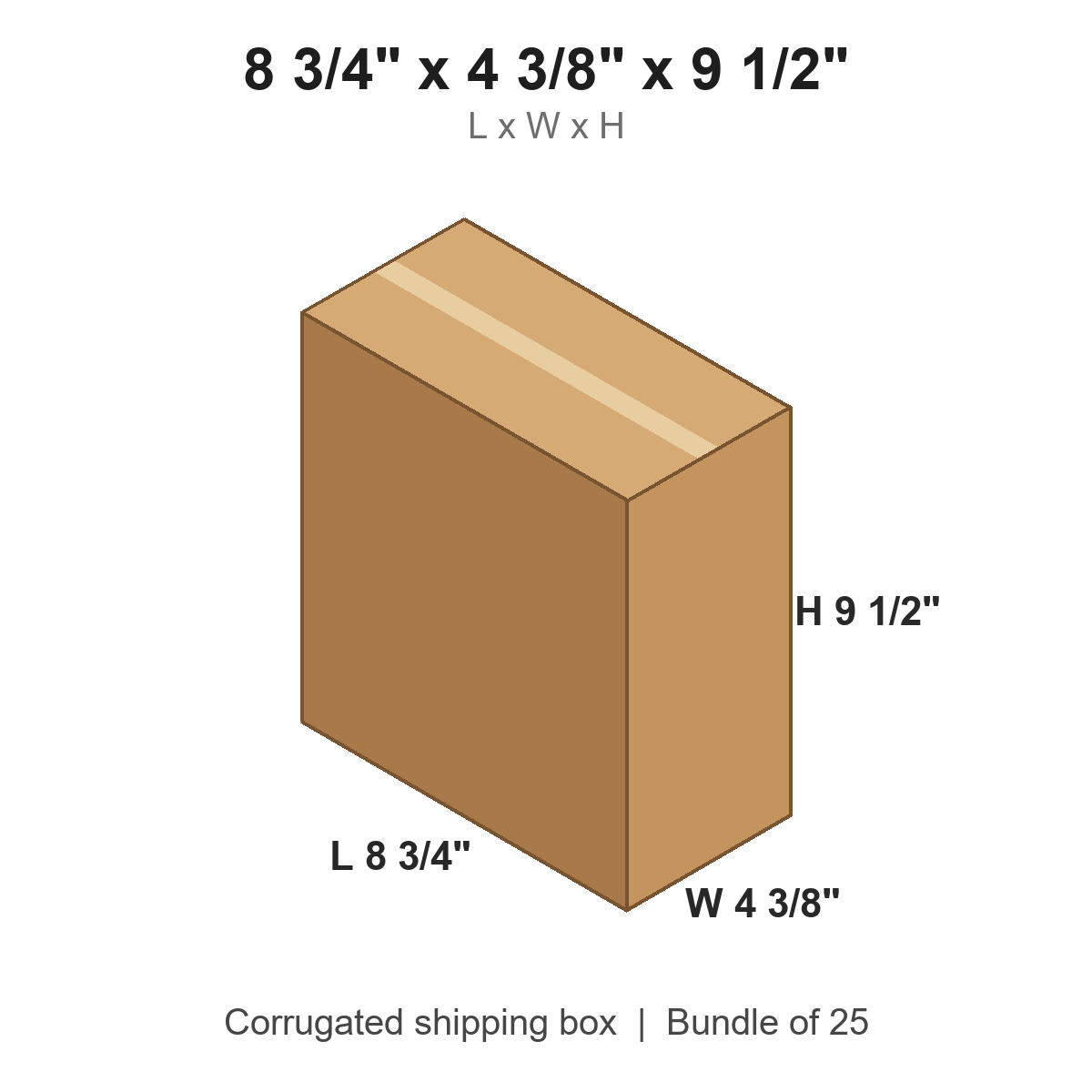 8 3/4 x 4 3/8 x 9 1/2 in corrugated shipping box