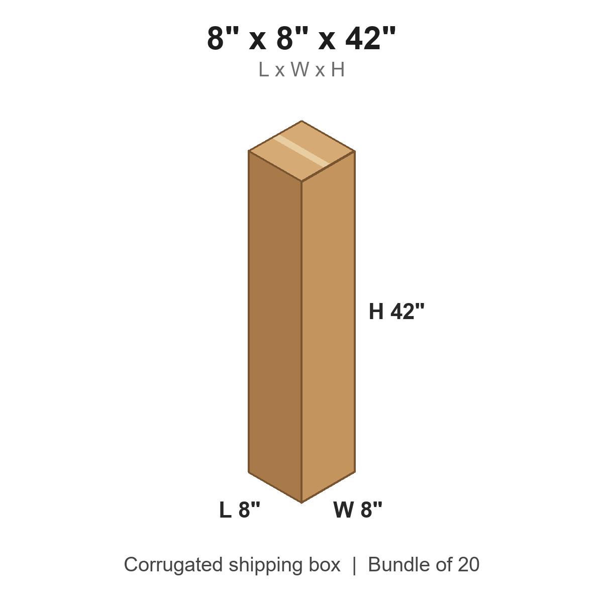 8 x 8 x 42 in corrugated shipping box