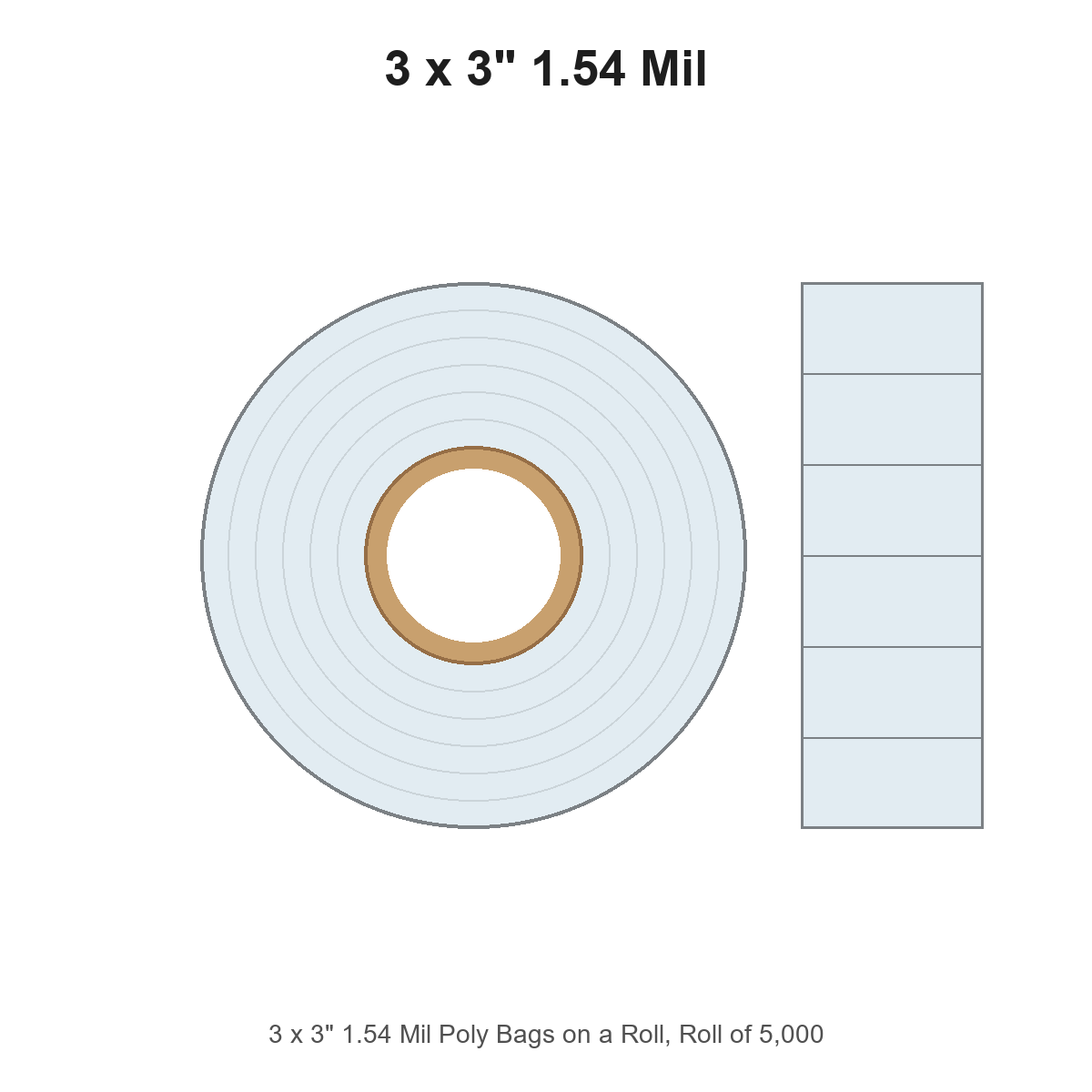 3 x 3" 1.54 Mil Poly Bags on a Roll