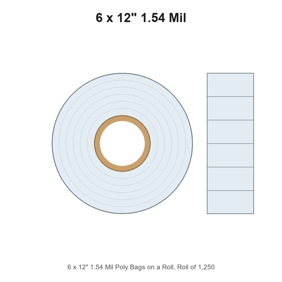 6 x 12" 1.54 Mil Poly Bags on a Roll