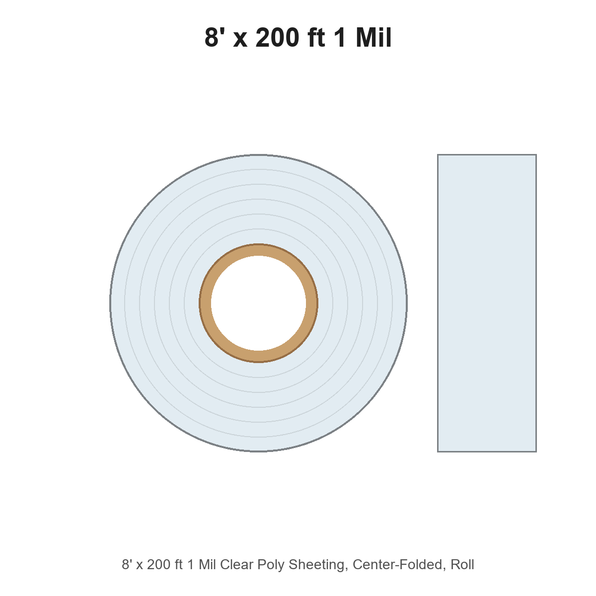 8' x 200 ft 1 Mil Clear Poly Sheeting, Center-Folded, Roll
