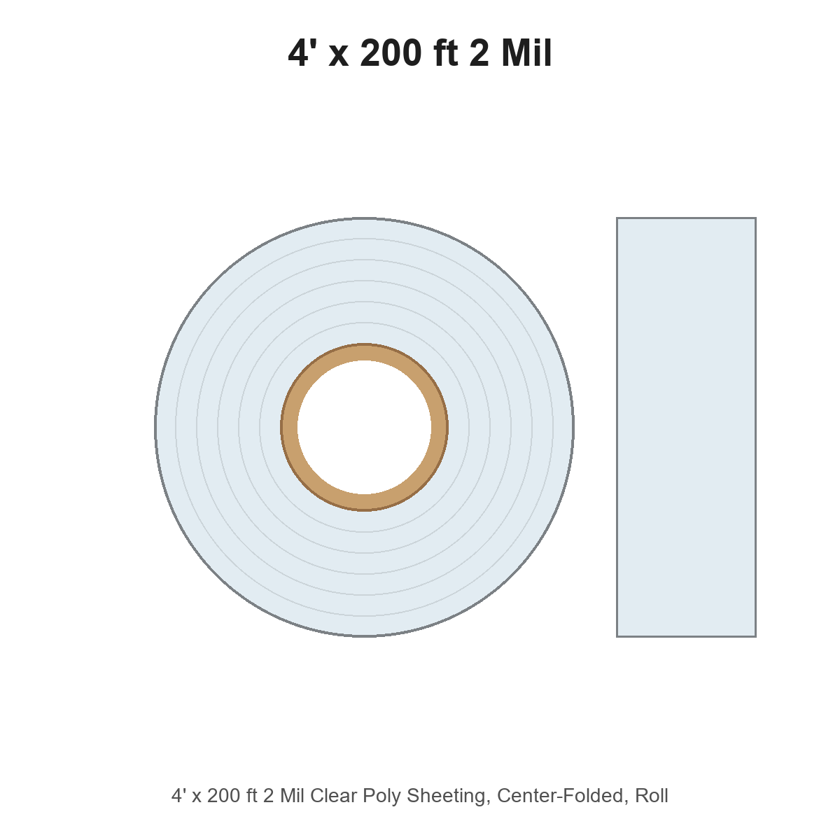 4' x 200 ft 2 Mil Clear Poly Sheeting, Center-Folded, Roll