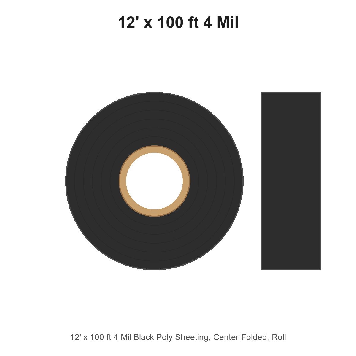 12' x 100 ft 4 Mil Black Poly Sheeting, Center-Folded, Roll