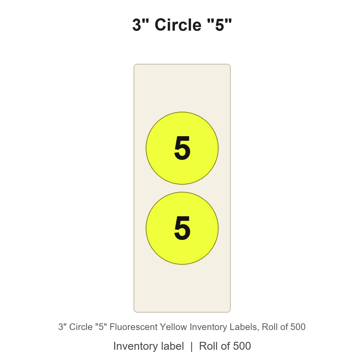 3" Circle "5" Fluorescent Yellow Inventory Labels