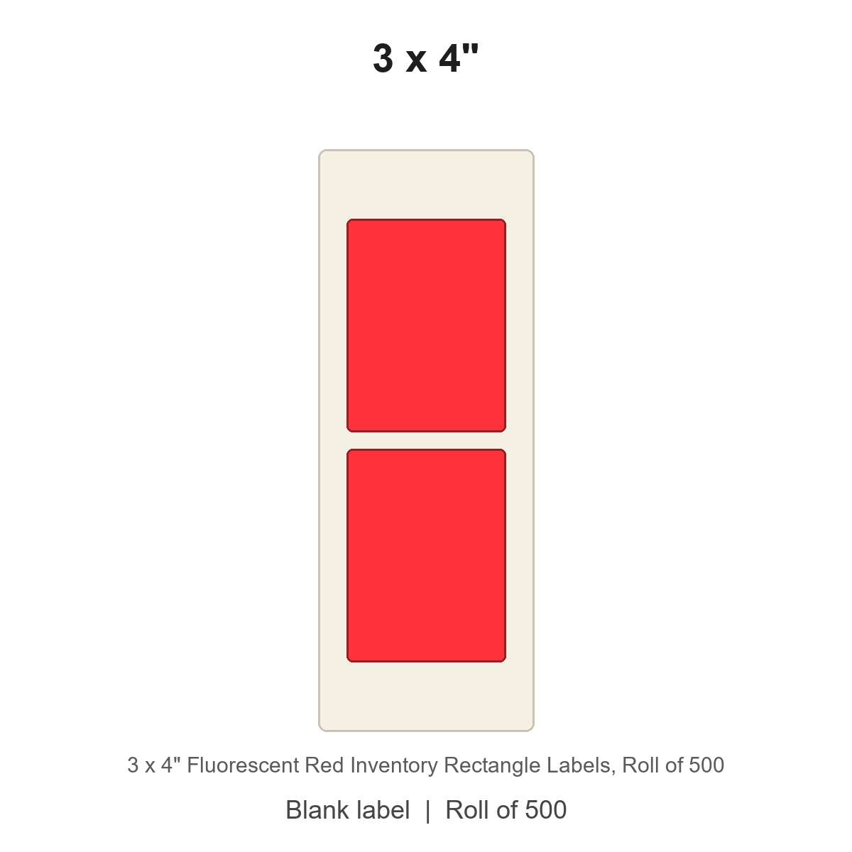 3 x 4" Fluorescent Red Inventory Rectangle Labels