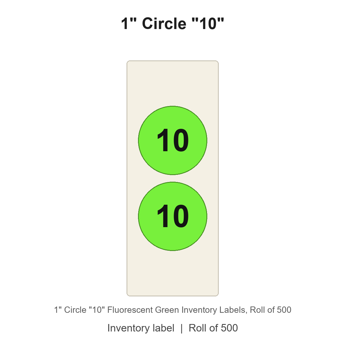 1" Circle "10" Fluorescent Green Inventory Labels